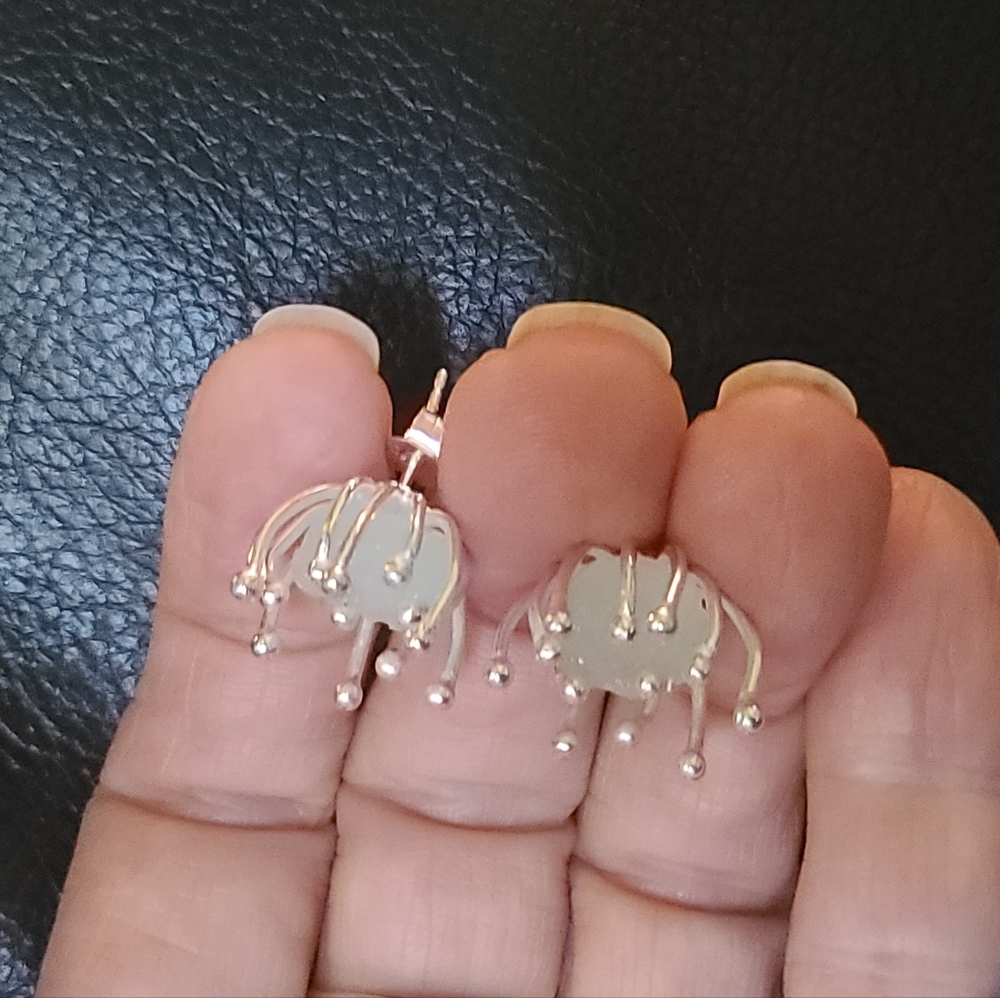 Aquamarine RAW large 6k spike sterling earrings NEW - Picture 5 of 9